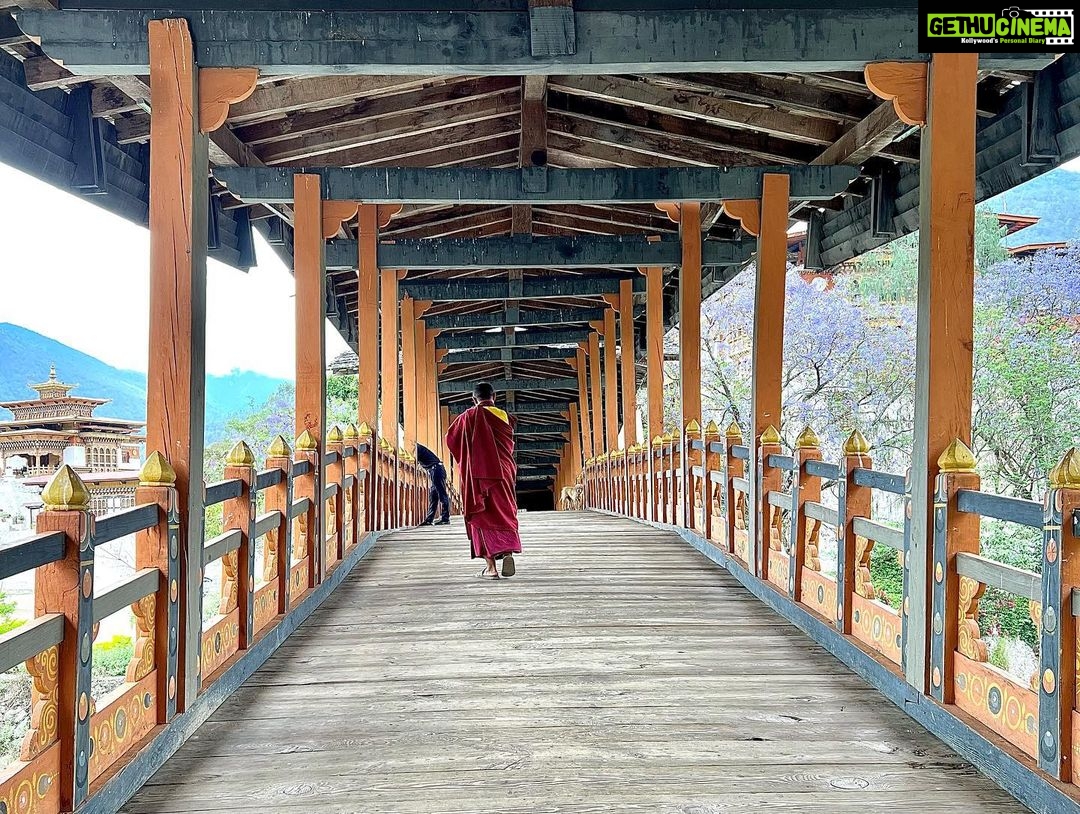 Andrea Jeremiah Instagram - The magnificent #punakhadzong !!! It is the second oldest & second largest #dzong in Bhutan… situated between two rivers & surrounded by gorgeous jacaranda blossoms, it’s quite a sight to behold 💜💜💜 @gtholidays.in #bhutan #punakha #solotravel #gtholidays #shotoniphone