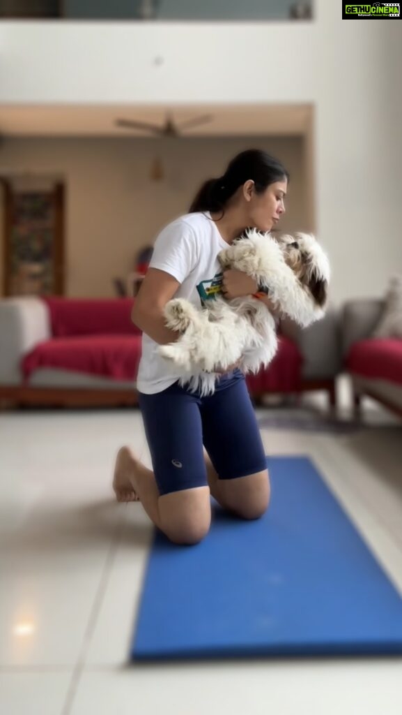 Anurita Jha Instagram - Had seen this happening in videos … Well they don’t let u work out at all… Basss khelte raho … and keep cuddling…🤍😛😛😛 Also wearing the cute and playful tee by @saintandraven ❤️ . . . . . . . . . . . . . . . #love #lovepuppies #puppies #puppiesofinsta #cutebaby #reelsindia #reelsvideo #reelsforyou #funreels #reelitfeelit #reelkarofeelkaro #yoga #yogawithpuppies #