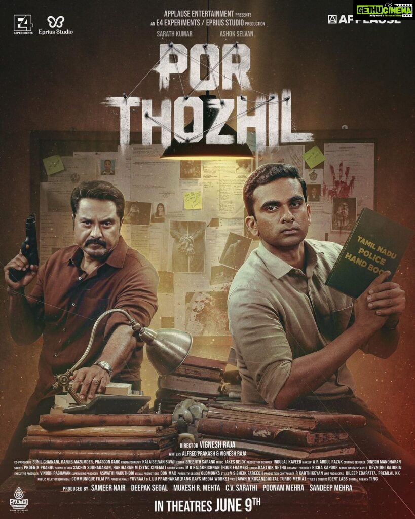 Ashok Selvan Instagram - My next film.. #PorThozhil releasing this June 9th in theatres! A neat edge of the seat suspense thriller on your way.. I’m really excited about this 😎🔥 What do you guys think? @applausesocial #E4Experiments @epriusstudio @sameern @segaldeepak @mukeshe4e @cvsarathi #PoonamMehra @vignesh_raja @ashokselvan @r_sarath_kumar @nikhilavimalofficial @aalfredprakash @garg.prasoon @chainanisunil @devnidhib @richa_kap @lordmeow @pramodcheruvalath @vighnature @sakthifilmfactory