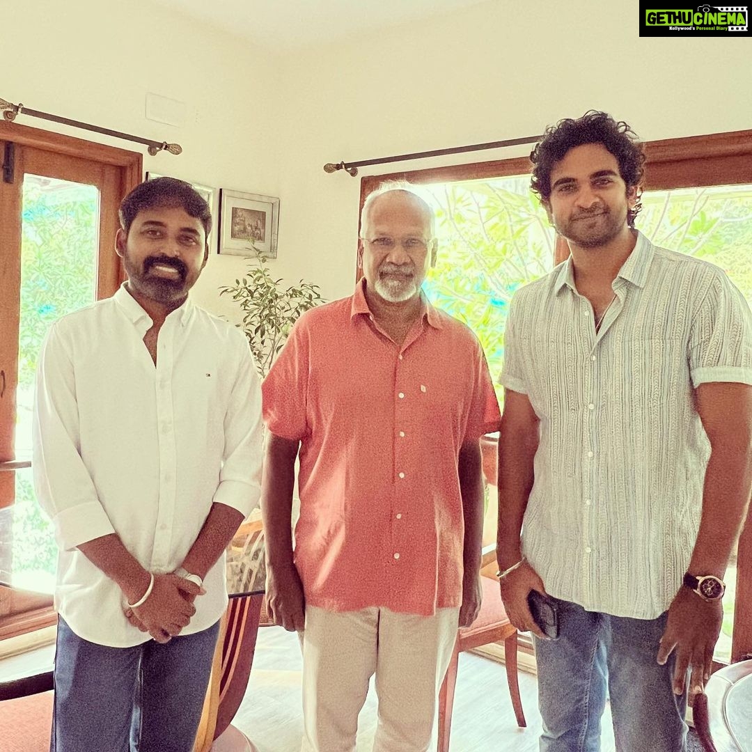 Ashok Selvan Instagram - Mani Ratnam Sir! ❤️ Thank you for giving us your time and appreciating our team. Truly means a lot. #nithamoruvaanam #maniratnam #legend