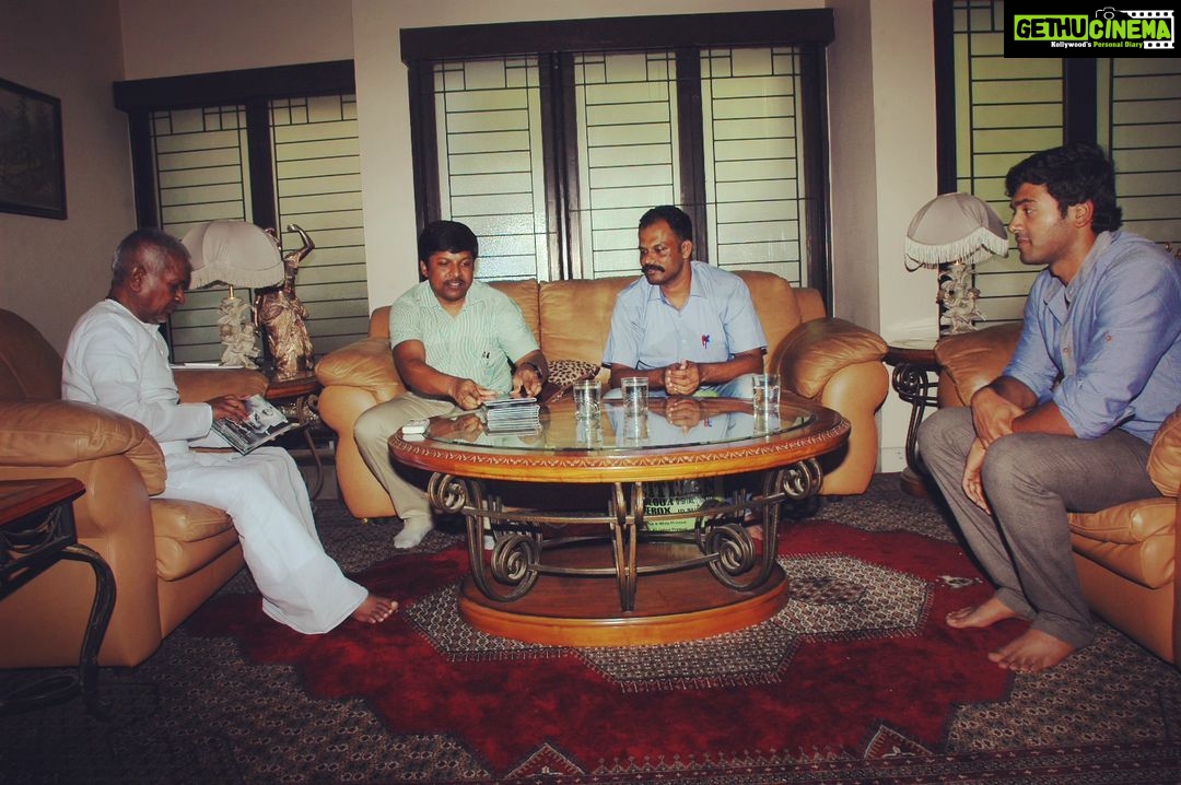 Ashwin Kakumanu Instagram - Happy birthday Raja sir! Wishing #isaignani good health and prosperity! This is one of the most surreal experience of my life. Back when CDs were still a thing! ❤️ #ilaiyaraja #megha #puthampudhukaalai #mugilomegamo