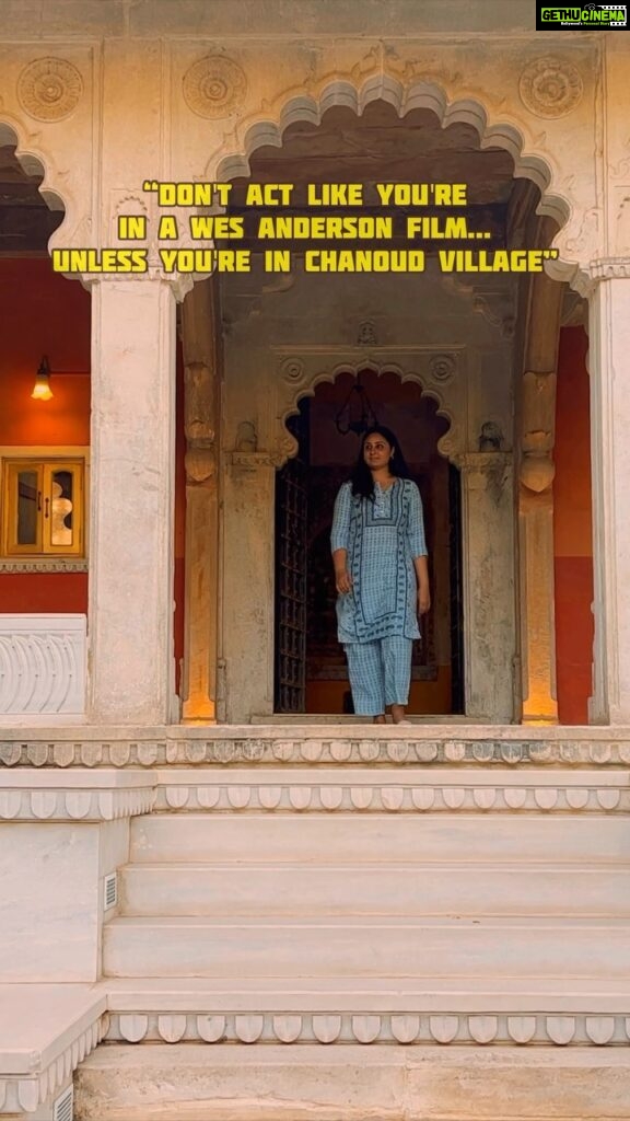 Bhanushree Mehra Instagram - When Wes Anderson meets off-beat travel! 🎬🌿 My stay at @chanoud.garh was nothing short of a fairytale. From wandering through the vibrant village streets to admiring the palace’s grandeur, this trip was a visual treat ! . . . . #grandbudapestwho #wesandersonstyle #chanoudgarh #villagelife #offbeattravel