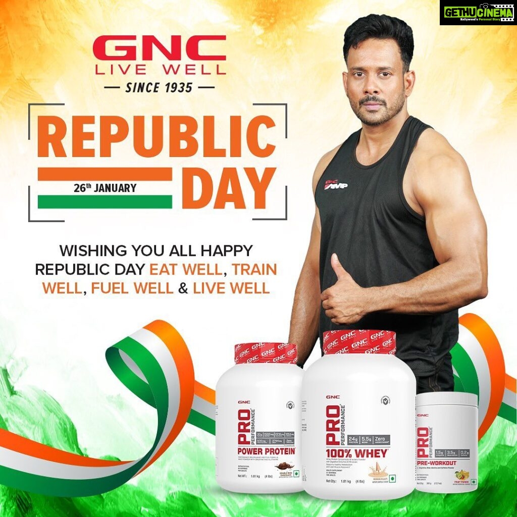 Bharath Instagram - Wishing u all a happy Republic Day Eat well Train well Fuel well & Live well Let's Team up for Healthy and fitty life #GNCNOWITSYOURTURN @guardiangnc @ipradeepmishra