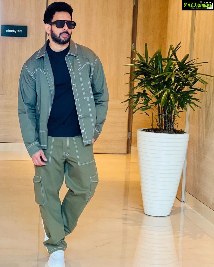 Bharath Instagram - Same pose different attire !! Promotion spree. #hunt releasing this 26th !!