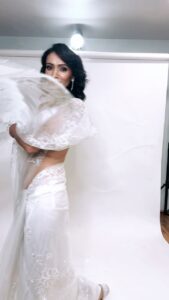 Dipannita Sharma Instagram - 🤍
Noor in white … 

Sari : @dilnazkarbhary 
Jwellery : @dashia.in 
Bag : @eena.official Shoes : @fizzygoblet 
Makeup : @sonamvaghani.mua 
Hair : @jayshreethakkarhairartist Style by @who_wore_what_when Photographer : @thefirstclik 

Neeyat in theatres now …!