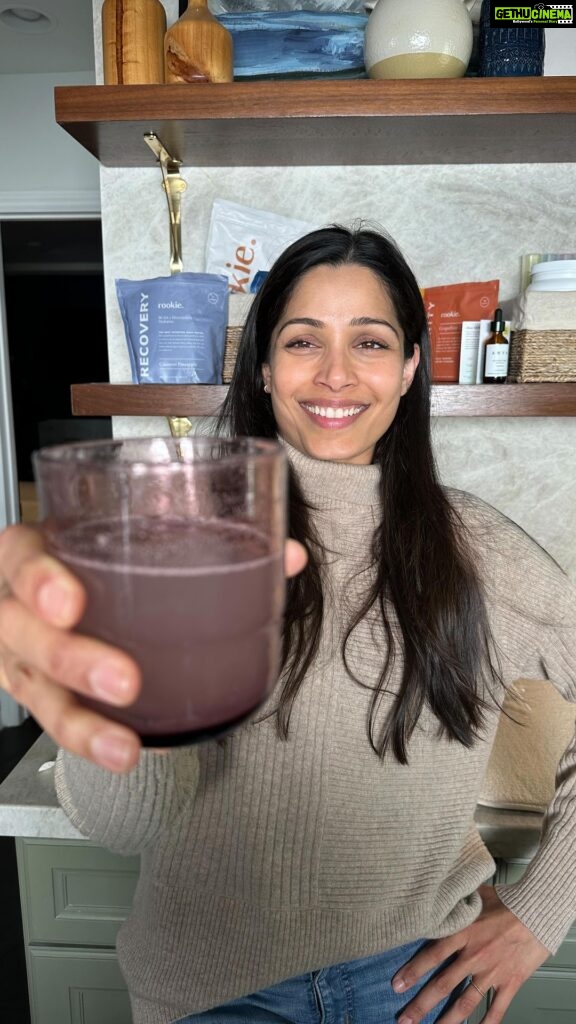 Freida Pinto Instagram - I highly recommend you try my latest obsession… As part owner and chief impact officer, I think the best part is that for every unit of Recovery sold @rookiewellness donates, $1 to charity water, a nonprofit organization bringing clean and safe water to people around the world.