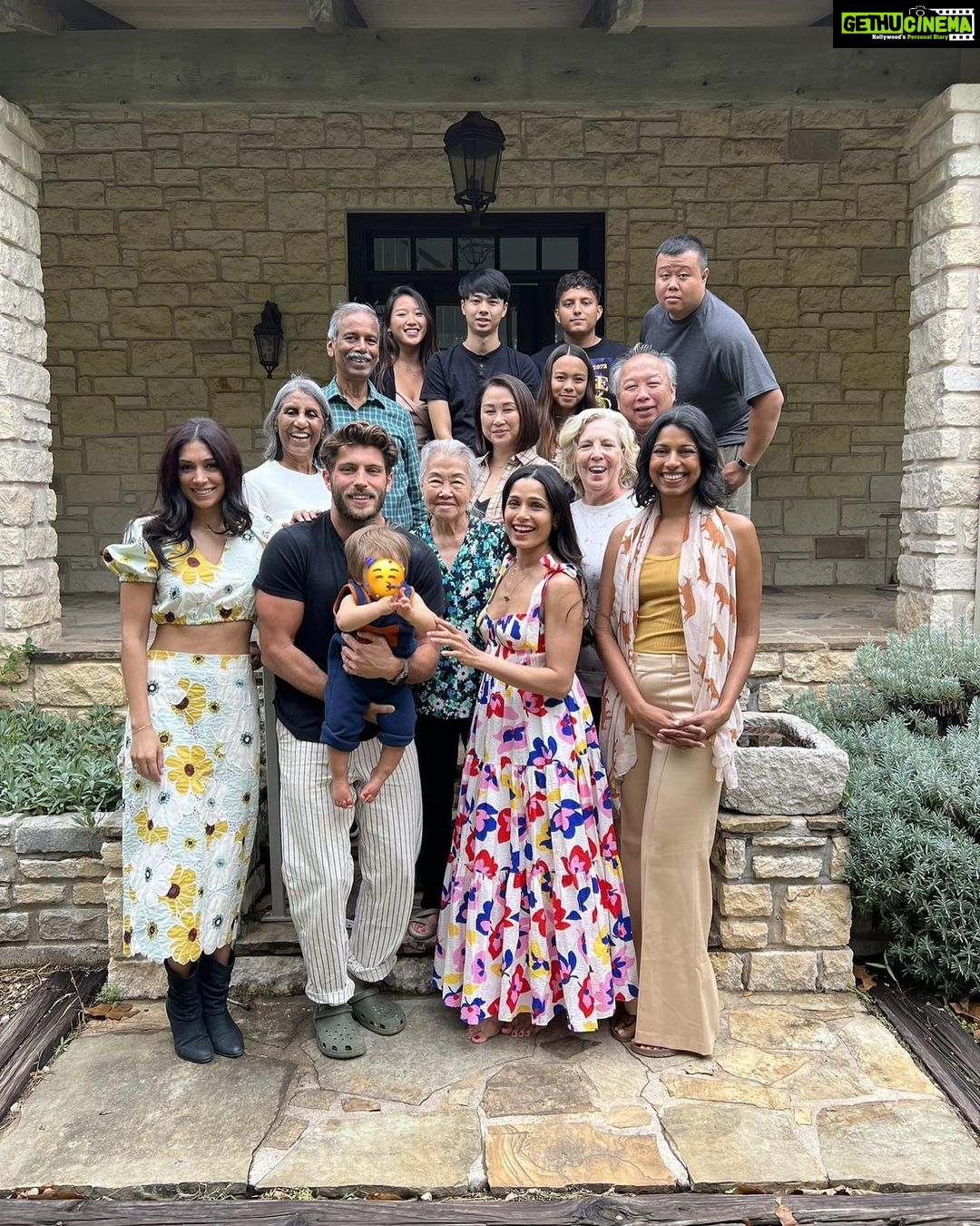 Freida Pinto Instagram - On October 28, my little Rumi-Ray turned 1! My instinct was to stay present and savour every minute of the feeling, celebrating and holding tight to the milestone. Celebrating the incredible growth Rumi has gone through, the adventures the three of us as a family have been through, and completing my first year of being a mother. We spent the weekend away with the family around the campfire. I tried my hand at baking a “smash cake” which turned out not to be very smash-able… but alas maybe next year I’ll give it another go. Rumi's gorgeous great-grandmother introduced us to Thoi Noi (a Vietnamese first birthday tradition), where little Rumi gleefully went straight for the tennis ball, tried his luck with the calculator, and pivoted to the ruler but decided on a computer mouse and calculator combo. Maybe that was his way of telling us - I have many interests and I am dynamic. I like that for Rumi. I was so grateful my wonderful sister @sharonfpinto (Rumi's godmother) and my parents were able to come from India to join us in celebrating. @preetidesai (also Rumi's godmother) kept us all in splits with her wicked sense of humour. @coryt wonderful parents, aunt, and cousins were all there to bless this lucky little boy who gets to boast of being part Indian, part American, and part Vietnamese. For the icing on the cake... Rumi and I got to romp around in our matching PJs (a tradition I will continue as long as he will let me). My heart is so content and I wanted to share a little piece of my happiness with all of you.