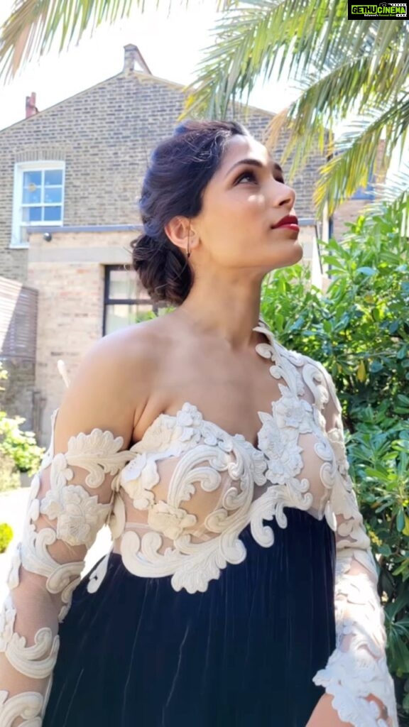 Freida Pinto Instagram - I had to give another moment for this dress (because I’m still not over it). What’s your favorite outfit to repeat? Dress: @zimmermann London, United Kingdom