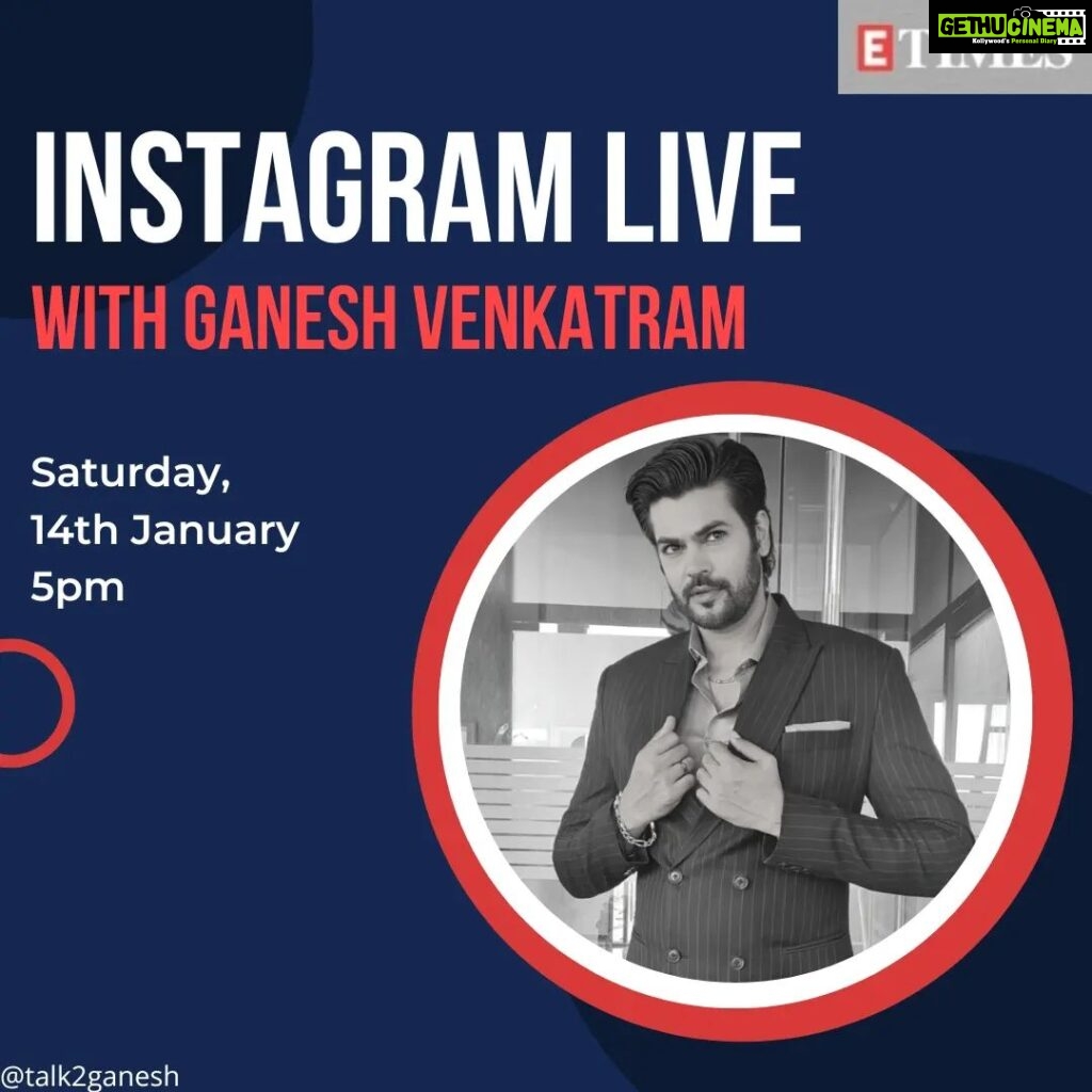 Ganesh Venkatraman Instagram - Join us tomorrow (14th January) for a fun-filled chat with the Actor, motivational speaker and an amazing person @talk2ganesh at 5pm. #ganeshvenkatram #celebrity #actor #varisu #varisulpongal #motivationalspeaker #indianactor #etimes