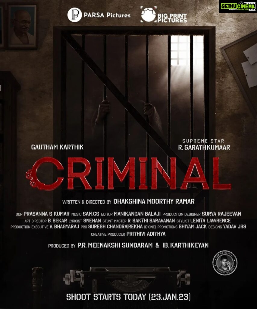 Gautham Karthik Instagram - We kick-off the shoot for my new film today! #Criminal With @r_sarath_kumar sir A @SamCSmusic Musical Directed by @daksinaa DOP @prasanna.s.kumardop Produced by @ParsaPicturesIndia & @BigPrintoffl 😊🙏🏻 @donechannel1