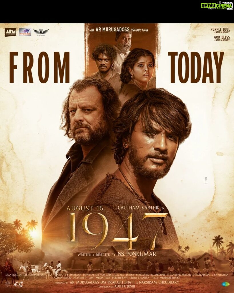 Gautham Karthik Instagram - Finally the day has come! An unforgettable journey that will always stay close to my heart. We, the team of 1947 believe that we have delivered a sincere film and now we present it to you. We hope you love it🙏🏻 Releasing today worldwide #1947AUGUST16 🙏🏻