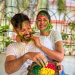 Ishita Dutta Instagram - Happy Holi from us to u 💚💙❤️ Our Holi evolution over the years 😝 Missing u vatty come back soon our Holi pic for this year is due ❤️ @vatsalsheth