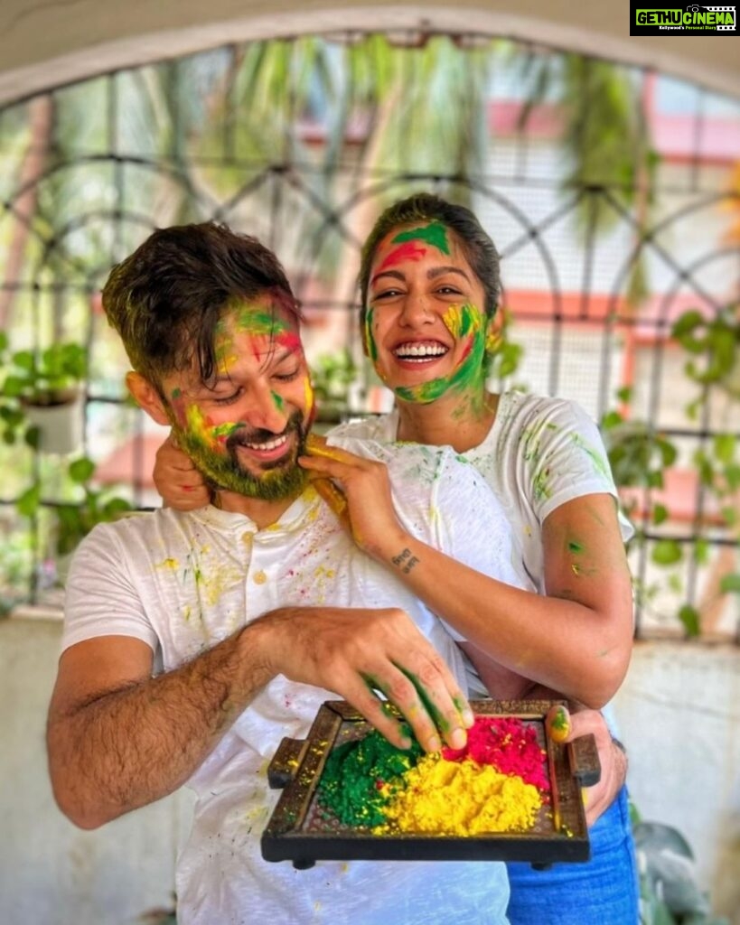 Ishita Dutta Instagram - Happy Holi from us to u 💚💙❤️ Our Holi evolution over the years 😝 Missing u vatty come back soon our Holi pic for this year is due ❤️ @vatsalsheth
