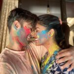 Ishita Dutta Instagram - Happy Holi from us to u 💚💙❤️ Our Holi evolution over the years 😝 Missing u vatty come back soon our Holi pic for this year is due ❤️ @vatsalsheth