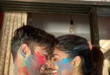 Ishita Dutta Instagram - Happy Holi from us to u 💚💙❤️ Our Holi evolution over the years 😝 Missing u vatty come back soon our Holi pic for this year is due ❤️ @vatsalsheth