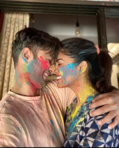 Ishita Dutta Instagram - Happy Holi from us to u 💚💙❤️ Our Holi evolution over the years 😝 Missing u vatty come back soon our Holi pic for this year is due ❤️ @vatsalsheth