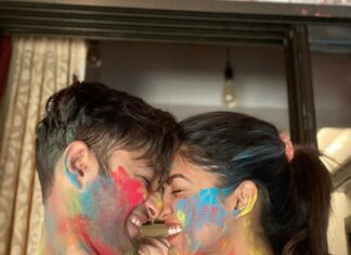 Ishita Dutta Instagram - Happy Holi from us to u 💚💙❤️ Our Holi evolution over the years 😝 Missing u vatty come back soon our Holi pic for this year is due ❤️ @vatsalsheth