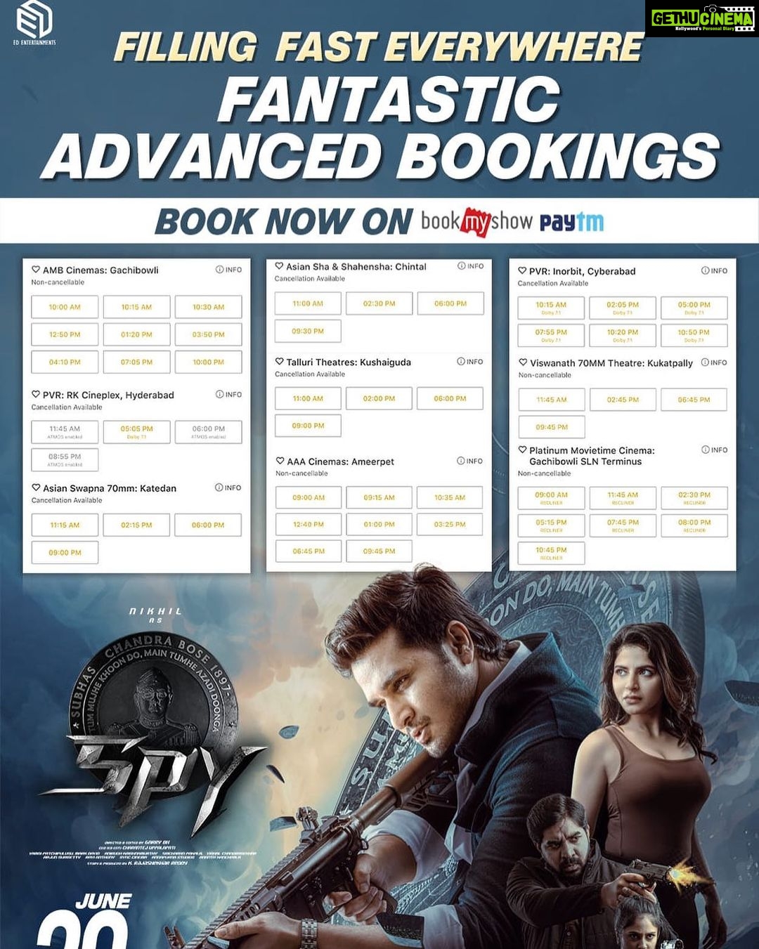 Iswarya Menon Instagram - Thanks for setting #SPY on FIRE 🔥 ❤️ Tomorrow in Theatres 🇮🇳💥🙏🏽 Plz go ahead book ur tickets