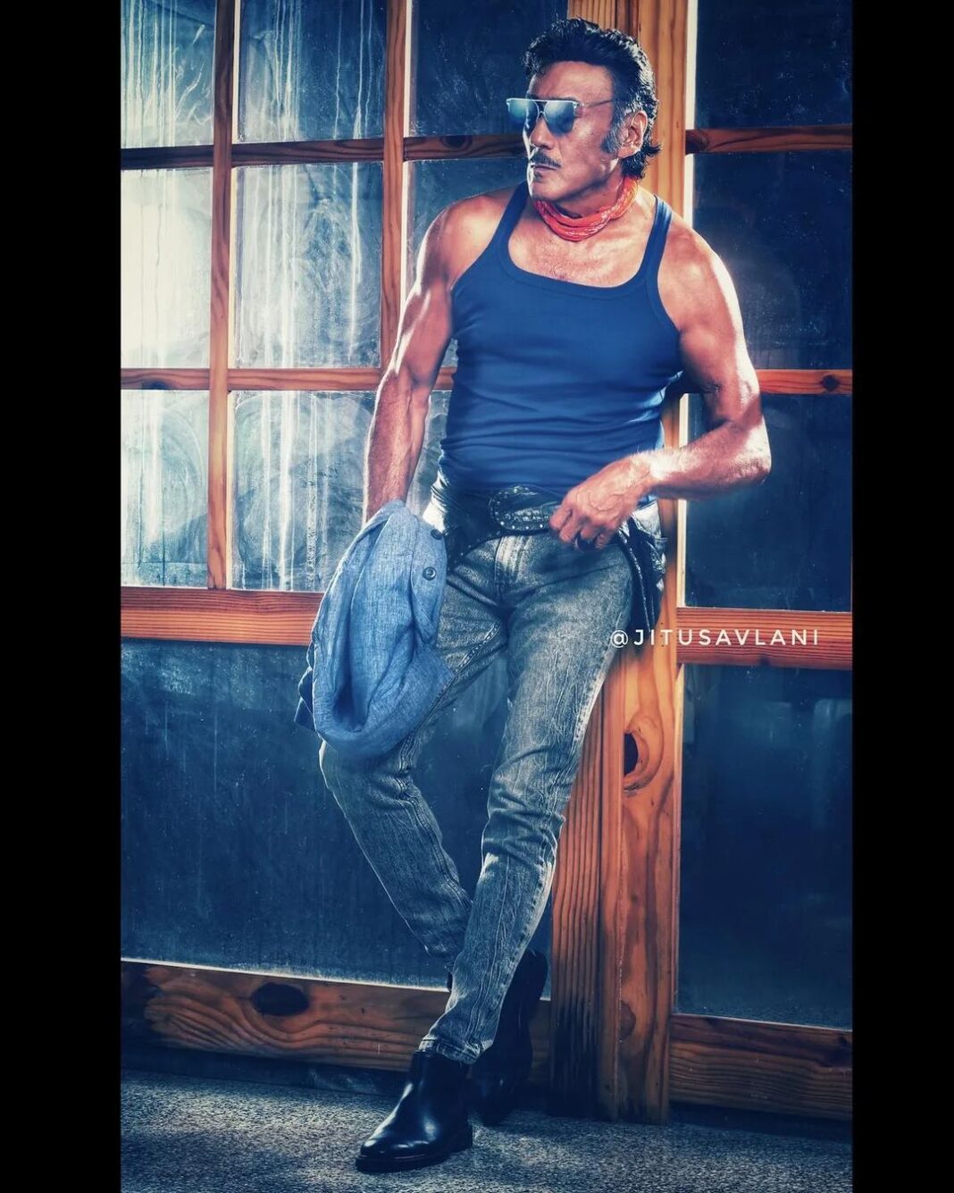 Jackie Shroff Instagram - Reposted from @jitusavlani The one & Only True Style Guru @apnabhidu @sirtexeazyindia #rockstar #superstar #jackieshroff #sirtexeazy #bollywoodstar #bollywoodactor #BigTiger #style #class #vests #commercialwork #fashion #advertising