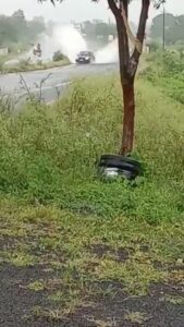Jackie Shroff Instagram - This accident was caused due to #hydroplaning. Hydroplaning happens when a film of water builds up between your tires and the road causing the vehicle to skid. Slow down on wet roads, & keep the grip. #awareness