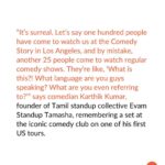 Karthik Kumar Instagram - Indian comedians have had tremendous success overseas not only financially, but also in terms of supporting a comedy culture which has now begun to take on an identity of its own. Before the international markets mature and we see a plateau in demand, Indian comedians should continue adding notches to their belt, gaining valuable experience and making a mark abroad. Check out the full piece at the link in bio. . . . #deadant #deadantco #indiancomedy #comedyindia #indianstandupcomedy
