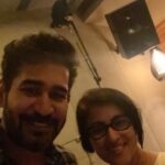 Madhushree Instagram – Remembering the song recording in the studio with #superstar #vijayantony  #kalloorumpoove song . Such multitalented  but very #humble person . #virupakshamovie