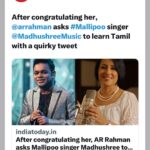 Madhushree Instagram - Start learning Tamil 😊. #mallipoo #arrahman #vtk #gautammenon #silambarasan #thinkmusic #music #singer #song