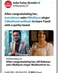 Madhushree Instagram - Start learning Tamil 😊. #mallipoo #arrahman #vtk #gautammenon #silambarasan #thinkmusic #music #singer #song
