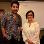 Madhushree Instagram – Remembering the song recording in the studio with #superstar #vijayantony  #kalloorumpoove song . Such multitalented  but very #humble person . #virupakshamovie