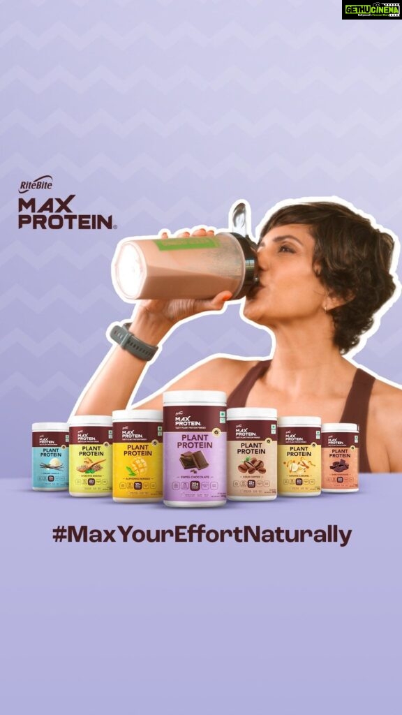 Mandira Bedi Instagram - Now you can #MaxYourEffortNaturally like @mandirabedi with the tastiest plant protein. With 7 delicious flavours & 22 grams of protein per serving, Max Plant Protein is the perfect blend of health & taste for those who always give their max. #MaxProtein #PlantProtein #KeepGoing
