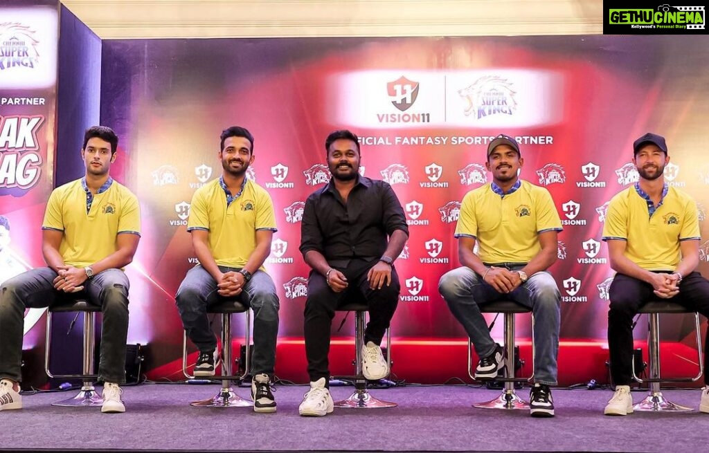 Manimegalai Instagram - Wow 🤩 What A Wonderful Day🥳 Yes We met This Beautiful Players Nd HadA Great Time🥰THALA Matum Missing But Sure We will Do That too 🙌🏽 #csk #wistelpodu @dubeshivam @ajinkyarahane @vision11official P C : @dhanush__photography Leela Palace Hotel Chennai
