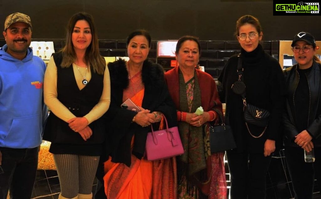 Manisha Koirala Instagram - Today at the screening of Dr Kapil Rijals film..”Harry ki pyaari”with first Nepali actress Bhuvan Chand, Senior Actress Basundhara Bhushal, Karishma Manandhar, Actors Bijaya Baral (left), Jitu Nepal (R), Samjhana Upreti Rauniar and mom Sushma Koirala