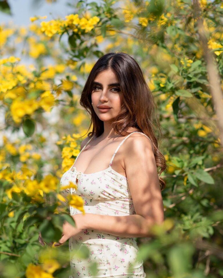 Miesha Saakshi Iyer Instagram - Andhi Vaanam Araikkum Manjal 🌻 Outfit @a.la.modebyakanksha 📸 @swagatsharmaphotography Delhi, India