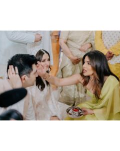 Parineeti Chopra Instagram - When you know, you know. One breakfast together and I knew - I had met the one. The most wonderful man whose quiet strength would be calming, peaceful and inspiring. His support, humour, wit and friendship are pure joy. He is my home. Our engagement party was like living a dream - a dream unfurling beautifully amidst love, laughter, emotion and loads of dancing! As we hugged those we loved dearest and celebrated with them, emotions overflowed. As a little girl in awe of princess stories, I had imagined how my fairytale would begin. Now that it has, it is even better than I had imagined. 💕
