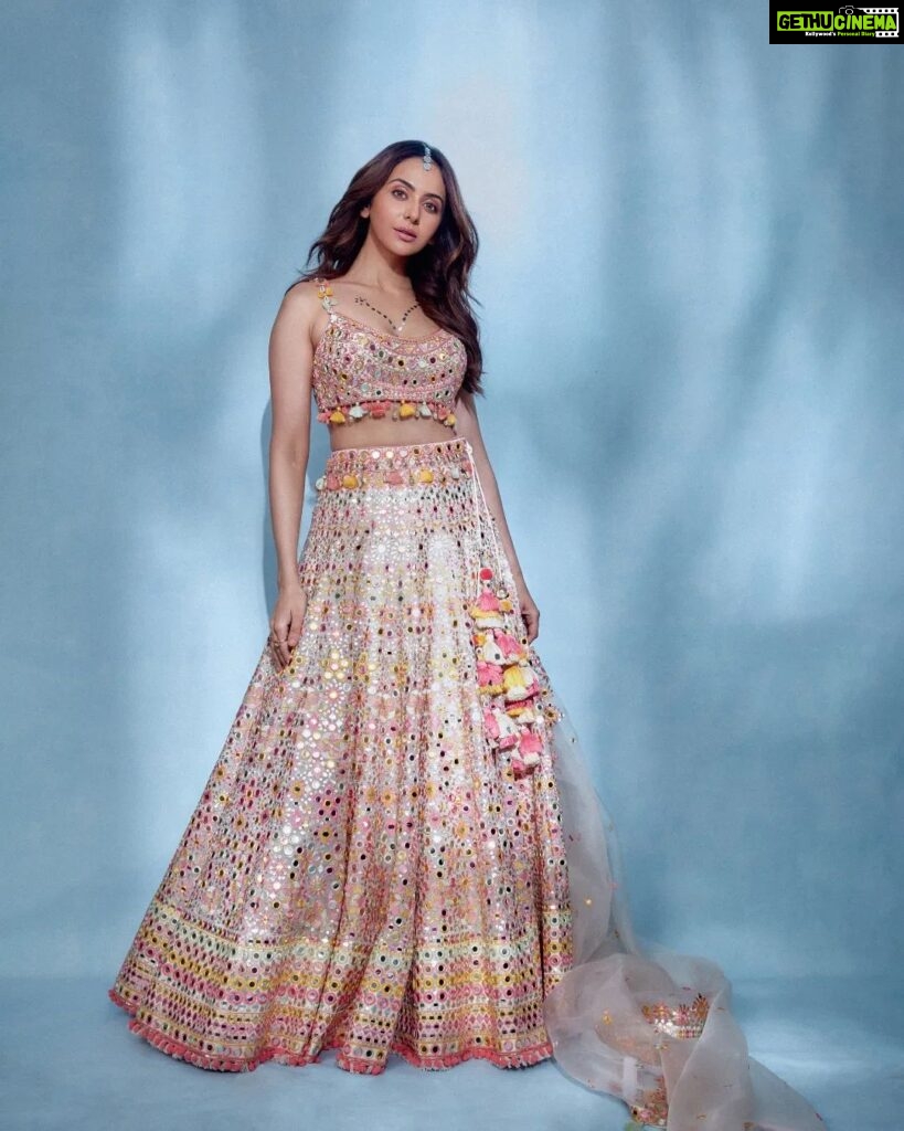 Rakul Preet Singh Instagram - I loved walking for the brand @gopivaiddesigns and enjoyed launching their SS23 collection FIZA with @timesfashionweek . Wearing a beautiful ethereal Lehenga from this collection FIZA which means summer breeze. The collection is soft, cool and easy to wear, full of mirrors and pastel colors, joyful and just perfect for Indian summer wedding!