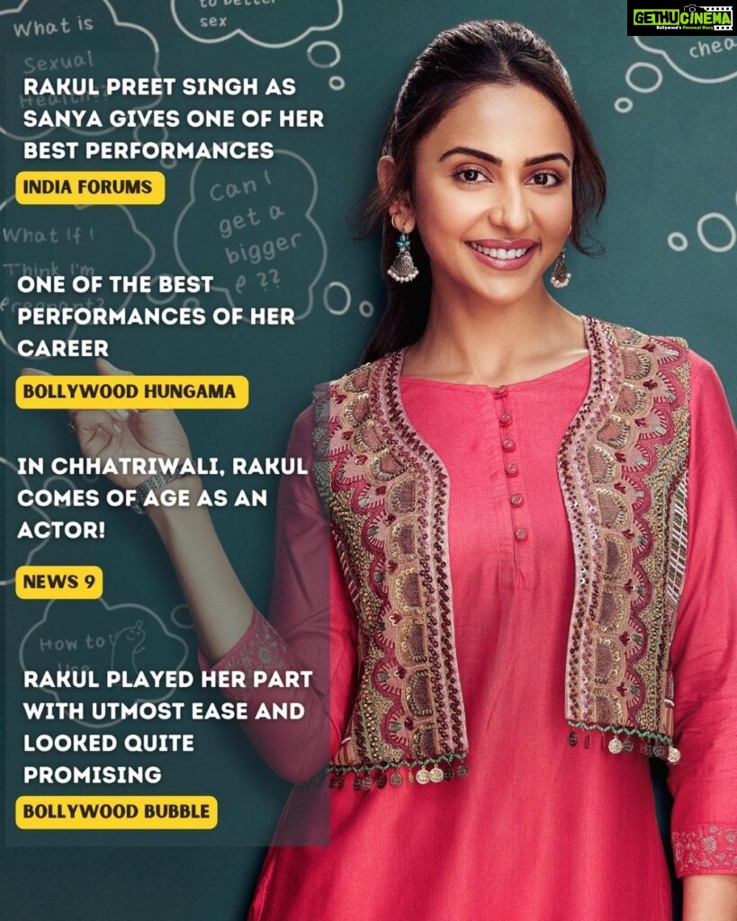 Rakul Preet Singh Instagram - I’m so humbled , so thankful and grateful for all the positivity around sanya’s character.. I took up this role because women’s health issues really touched me .. A biggggg Thankyou to the team who trusted with with helming the project @ronnie.screwvala @soniyeah22 @tejasdeoskar @eshaanphadnis @rsvpmovies @anshikaav ❤️.. today I have an ear to ear smile cos that conviction seems worth it ❤️🙏🏻 thankyou thankyou all! Keep watching #chhatriwalionzee5