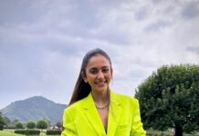 Rakul Preet Singh Instagram - Yeh haseein vaadiyaan 💚💚 #kashmir #paradise Outfit @pinkporcupines Necklace @curiocottagejewelry Styled by @anshikaav Make up @im__sal Hair @aliyashaik28