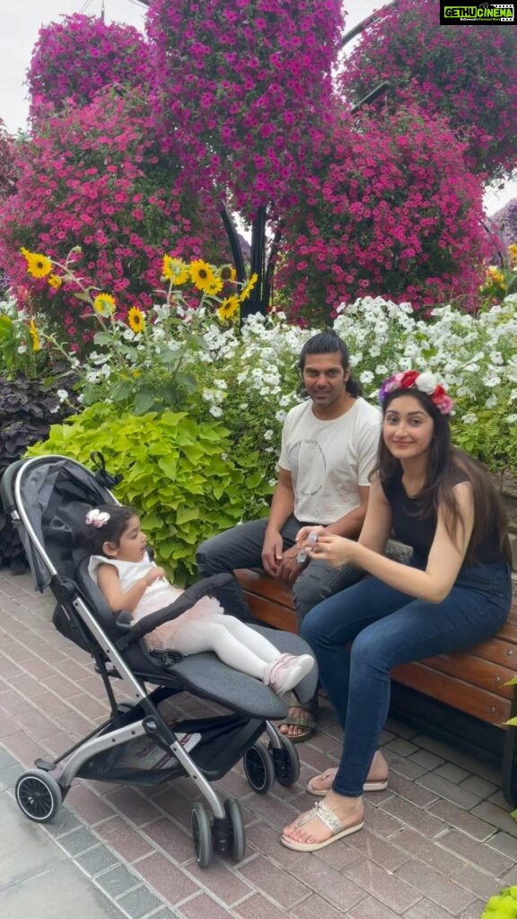 Sayyeshaa Saigal Instagram - Mama and daddy on duty! @arianajofficial @aryaoffl ❤️❤️ #dubai#miraclegarden#flowers#baby#love#travel#instagood#reels#instagram