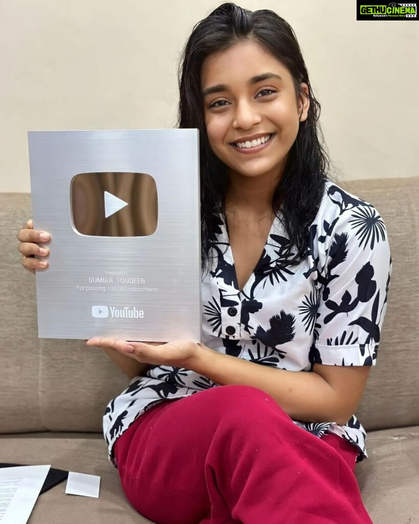Sumbul Touqeer Khan Instagram - Here's your token of love "Silver Play Button". Thank you for all the love and support. I feel so blessed to have you all as part of this journey 🤍 Youtube link in bio.