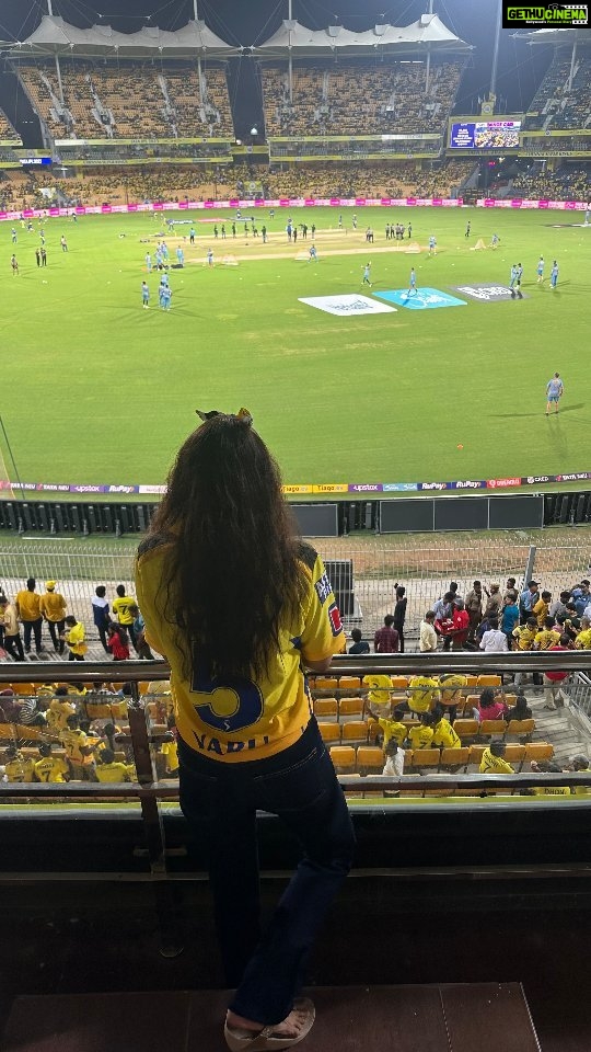 Varalaxmi Sarathkumar Instagram - #csk 💛💛💛💛💛💛💛 Whatteee game..whatte night.. whaattee win.. #csk is an emotion.. That's all I can say..if u r a #cskfan and @mahi7781 #dhoni fan, you know exactly what I'm talking about.. Words can't explain our feelings whn we see #thaladhoni walk out..all he has to do is breath and we go crazyyyy..we loveeee you... #whistlepodu #anbuden #yellowed Once a #csk fan always a #cskfan #forever..our boys were amazing.. Was so amazing meeting my fellow #cskfans and watching this awesom game with them..so much love for me..feel so much gratitude n feel blessed.. Thank you @chennaiipl for my awesom custom made players jersey...loveeeee it.. ❤️❤️❤️ Thank you #Louis.. Thank you @musicthaman for the awesommmmm seatsss...I missed you.. My partners in crime always @navin_balachandran n @khaliqak what will I do without u..hehhe.. #csk #cskfans #dhonifan #match #tataipl #chepauk #yellowlove #yellowfans #chennaisuperkings #trending #reels #instagram #love #fans Chepauk Stadium
