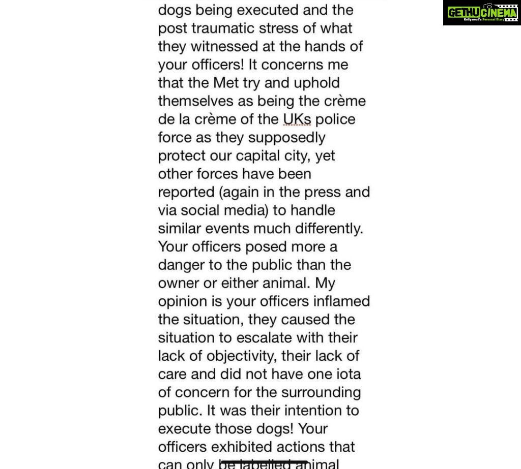Vedhika Instagram - Swipe to read 👉One month back on the 7th of May two Innocent dogs were brutally executed by 9 merciless officers of @metpolice_uk for no reason. This letter from Ms Vikki Marland to Mr Mark Rowley Commissioner of Police of the Metropolis speaks for all the people worldwide who are left traumatised questioning the horrific events of the day with regards to Louie Turnbull and his two harmless and well behaved dogs. Kindly read and share. 🙏#JusticeforMarshallandMillions @policeconduct @AnimalRising @MercyForAnimals @rspca_official