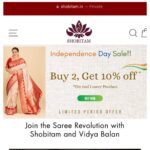 Vidya Balan Instagram - Super excited to launch the @shobitam India website, to celebrate this Independence Day! www.Shobitam.in “I love Shobitam sarees & their beautiful unique collections, authentic quality, blouse stitching services and exceptional 5 star service. Now get their products delivered anywhere across India with fast free shipping too!” To celebrate this launch and Independence Day, enjoy their special sale too at Shobitam.in with limited time offers. Check out over 2000+ sarees, blouses etc and my exclusive looks only on @shobitam #Saree #MakeInIndia #Shobitam #Sareelovers #ethnicfashion #handloom #ad