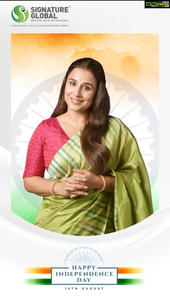 Vidya Balan Instagram - This Independence Day, let’s unite in our commitment to ‘Nation First, Always First.’ On behalf of the Signature Global Family, I extend warm wishes for the 77th Independence Day. Together, let’s shape a brighter India in solidarity. 🇮🇳 @signatureglobal #SignatureGlobal #IndependenceDayGreetings #LifeAtSignatureGlobal