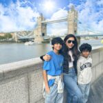 Aarthi Instagram - Done Done.. but never get enough of you London 🇬🇧♥️💙🤍 Pic 4 is my favourite and a recurrent mood everytime I pick up the phone to tell their dad he’s being missed 🎈 #summerof23 #mammaandherboys #vacaymodeon✔️ #londondiaries #aaravravi #ayaanravi #summeronmymind