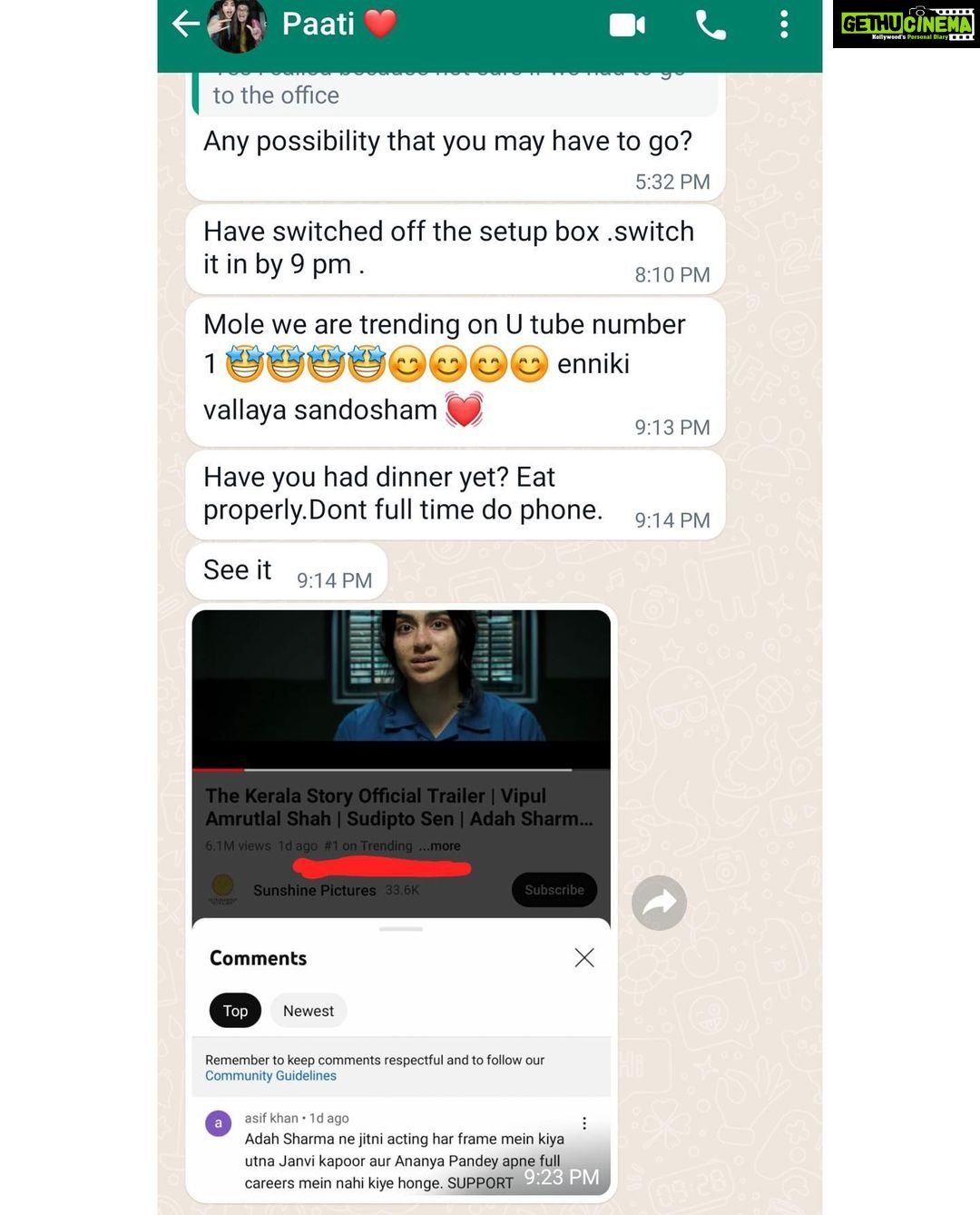 Adah Sharma Instagram - Number 1 trending on YouTube !! aap sabne yeh kiya!! wow !! SWIPE to see meri pyaari Paati ne mujhe Kaise Bataya ❤️😅 (Paati ,meri naani,my grandmother is my biggest fan ) For all the support dil se thank you hum sabse Shalini and the whole team of #TheKeralaStory ❤️❤️❤️ 5th May ko theatrical release hai Worldwide !! ❤️❤️ . . . #puppiesforaurgoodluckdaalnazaroorithey #100YearsOfAdahSharma #adahsharma #puppiesofinstagram