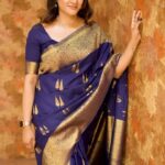 Aditi Ravi Instagram - My love for saree can never fade in this lifetime !! 💙 with @swayamvarasilksindia Videography @vivek_johnson111 styling @shantikrishna MUA @vijilsmakeover Jewellry @adorebypriyanka Thanks to @pradeepnairs #saree #lover #reelsindia #reelsinstagram #music #swayamvarasilks