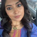 Ammu Abhirami Instagram – Random car selfie dump💜
Outfit @tamarachennai 
Jewellery @made_for_hers