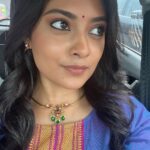 Ammu Abhirami Instagram – Random car selfie dump💜
Outfit @tamarachennai 
Jewellery @made_for_hers