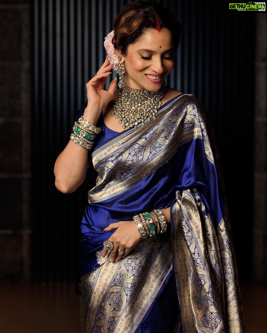 Ankita Lokhande Instagram - Elegance is the only beauty that never fades. Stylist: @castelino_priyanka Makeup, hair & Saree draping @tadsha.makeupandhair Photographer @vividmemoir.dk Ankita wearing: @sohobegum Bangles @sonisapphire