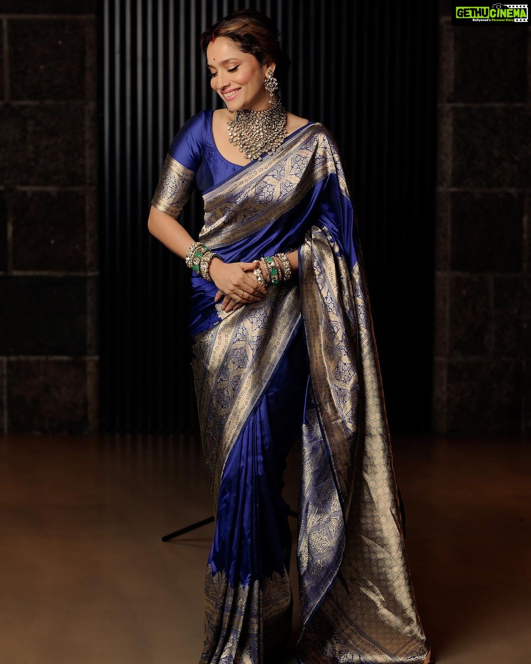 Ankita Lokhande Instagram - Elegance is the only beauty that never fades. Stylist: @castelino_priyanka Makeup, hair & Saree draping @tadsha.makeupandhair Photographer @vividmemoir.dk Ankita wearing: @sohobegum Bangles @sonisapphire